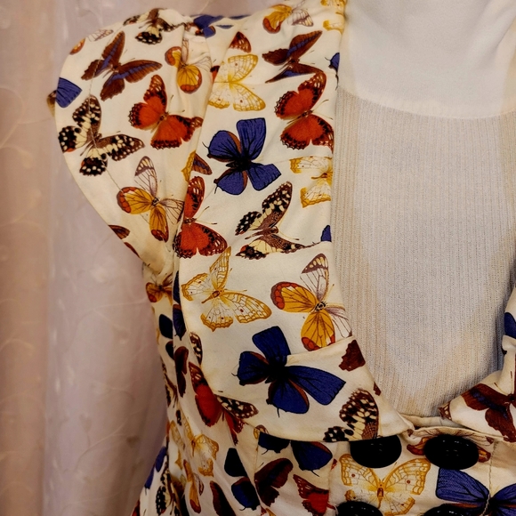 Anthropologie Elevenses Butterfly cap sleeve blazer jacket buttonup cardigan top - Picture 3 of 11